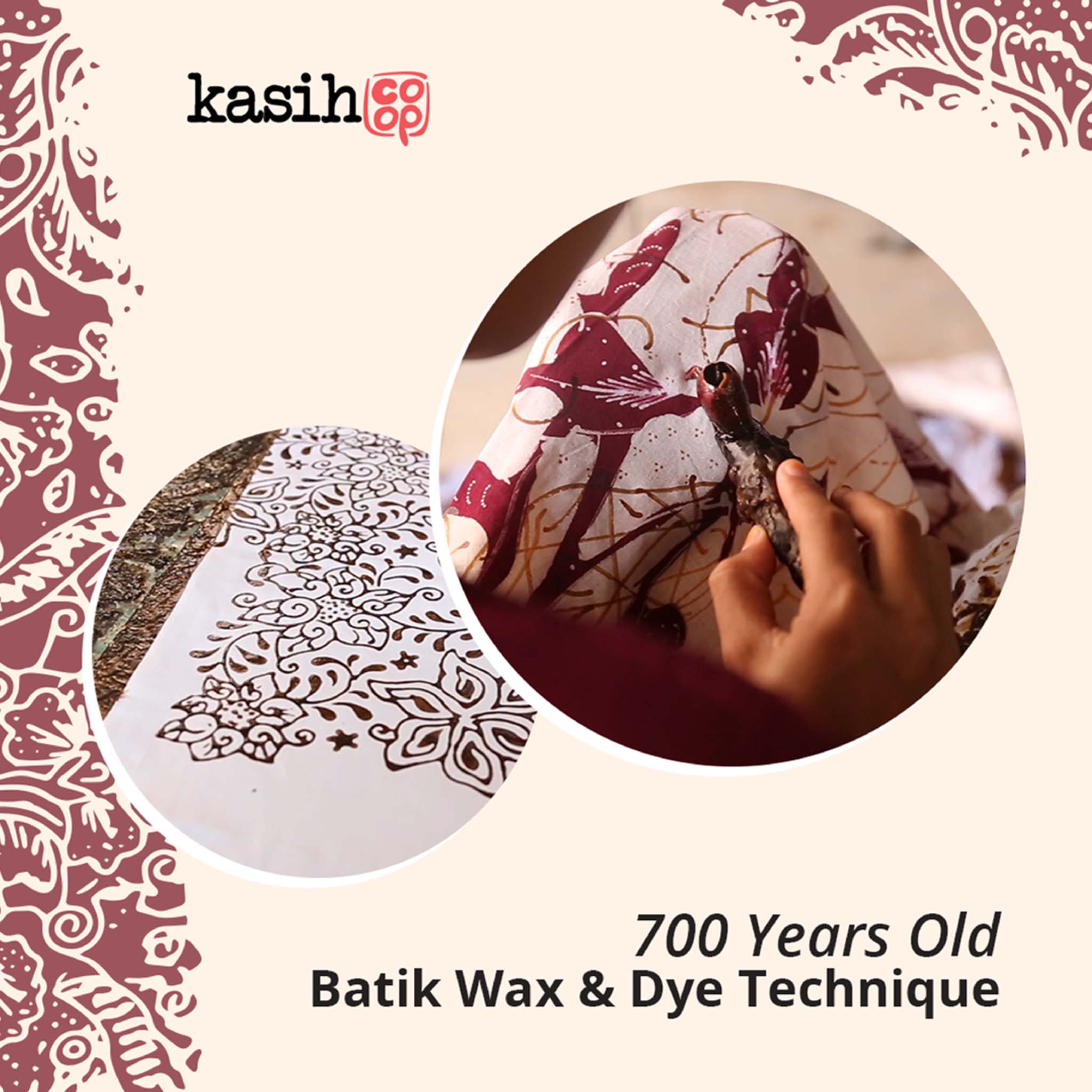 Kasih Large 39" Hand Dyed Batik Bandana, 100% Soft Cotton, Assorted Colors
