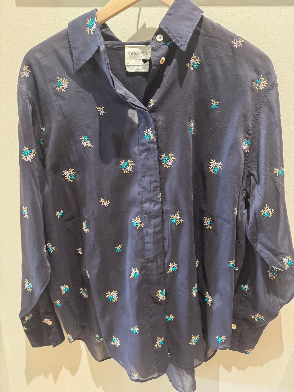 forte_forte Petite Fleurs Embroidery Voile Oversized Longsleeve Shirt