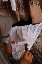 Full Hand Drawn Batik Tulis Bandana Authentic, 21", 100% Soft Cotton, Hibiscus Poppy Flowers , Pagi Sore