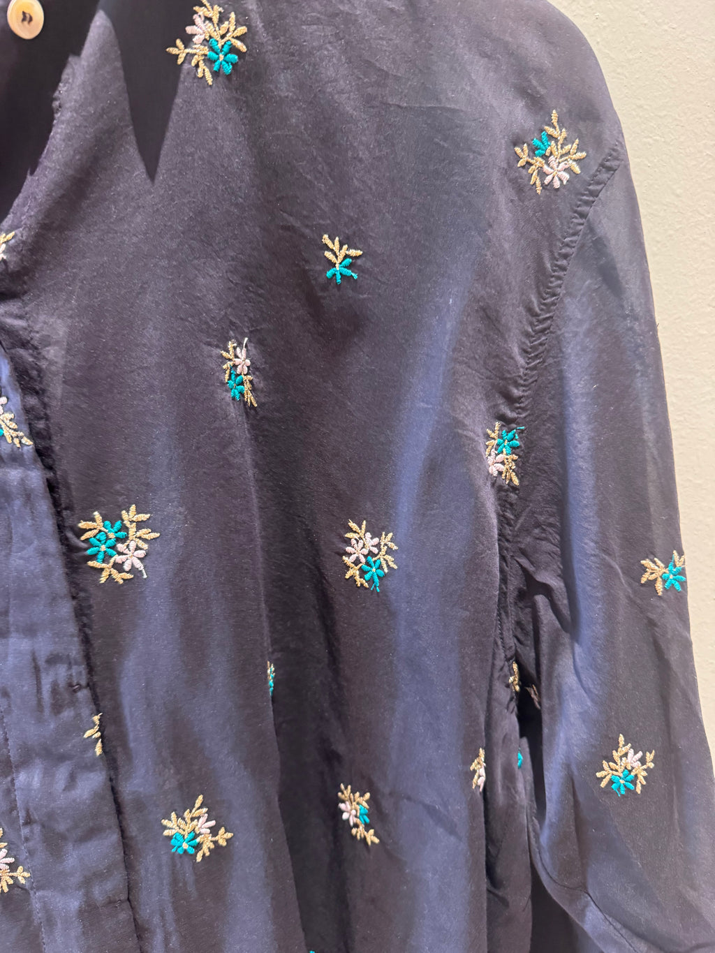 forte_forte Petite Fleurs Embroidery Voile Oversized Longsleeve Shirt