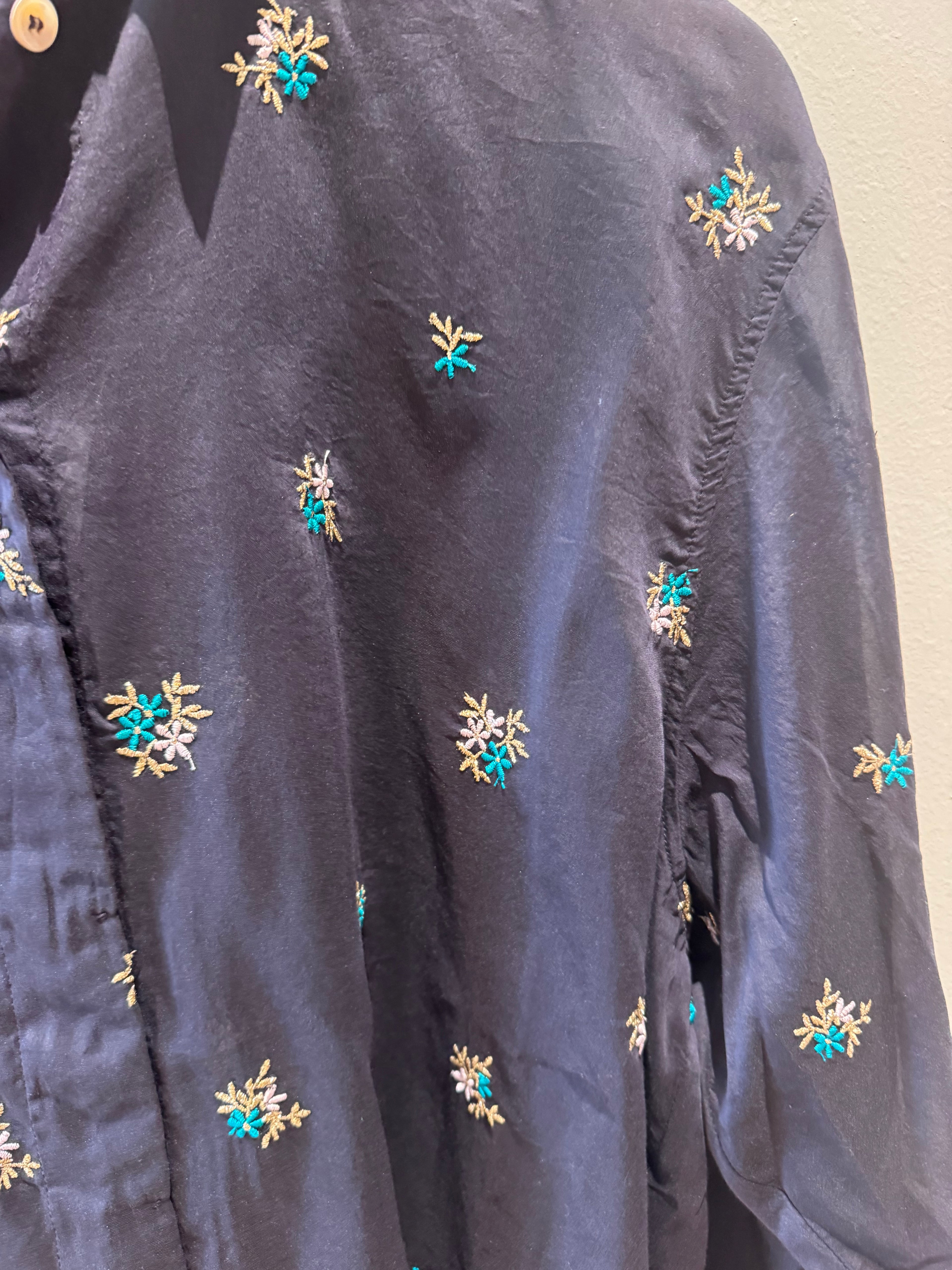 forte_forte Petite Fleurs Embroidery Voile Oversized Longsleeve Shirt