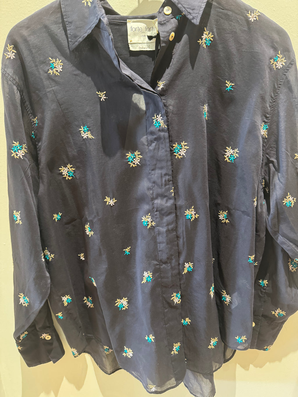 forte_forte Petite Fleurs Embroidery Voile Oversized Longsleeve Shirt