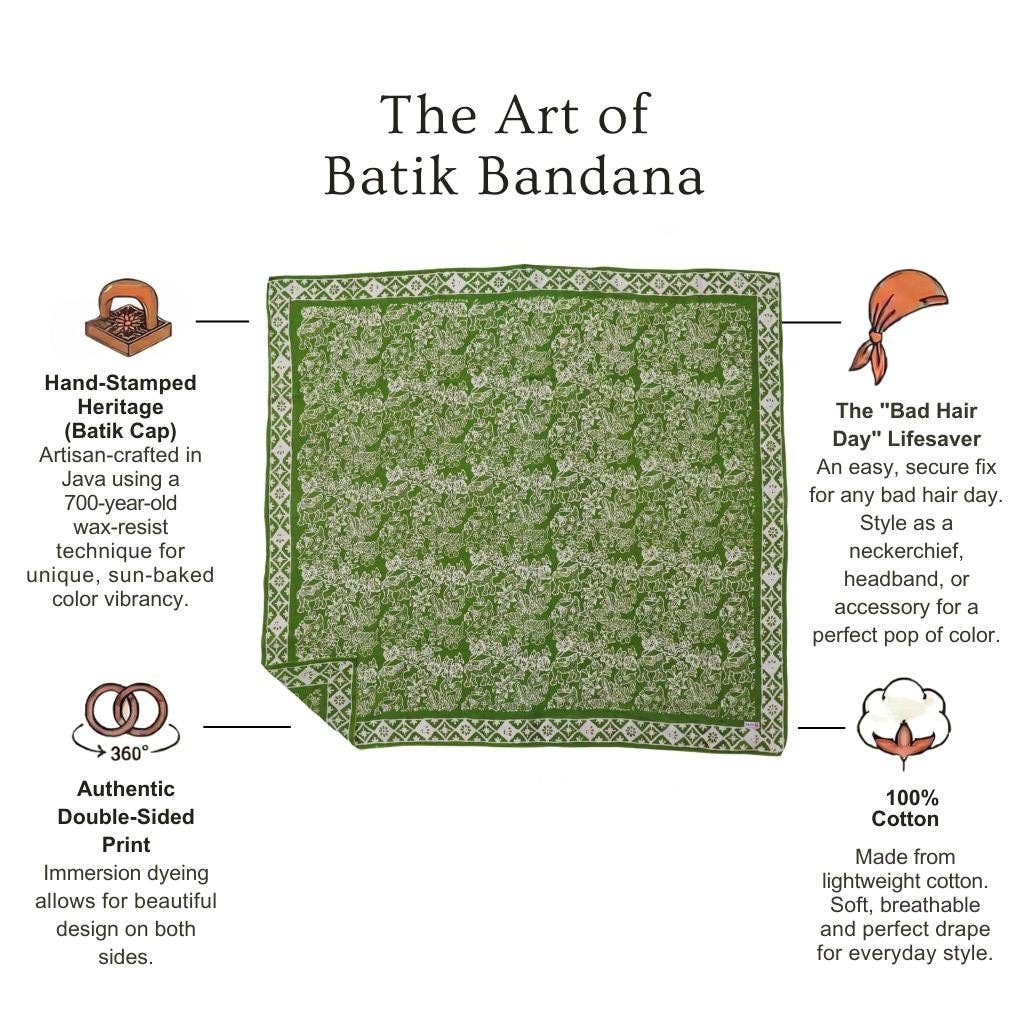 Kasih Large 39" Hand Dyed Batik Bandana, 100% Soft Cotton, Assorted Colors