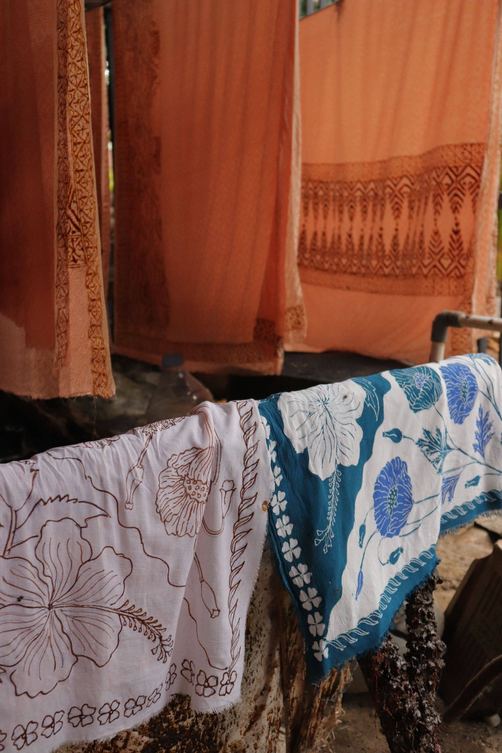 Full Hand Drawn Batik Tulis Bandana Authentic, 21", 100% Soft Cotton, Hibiscus Poppy Flowers , Pagi Sore