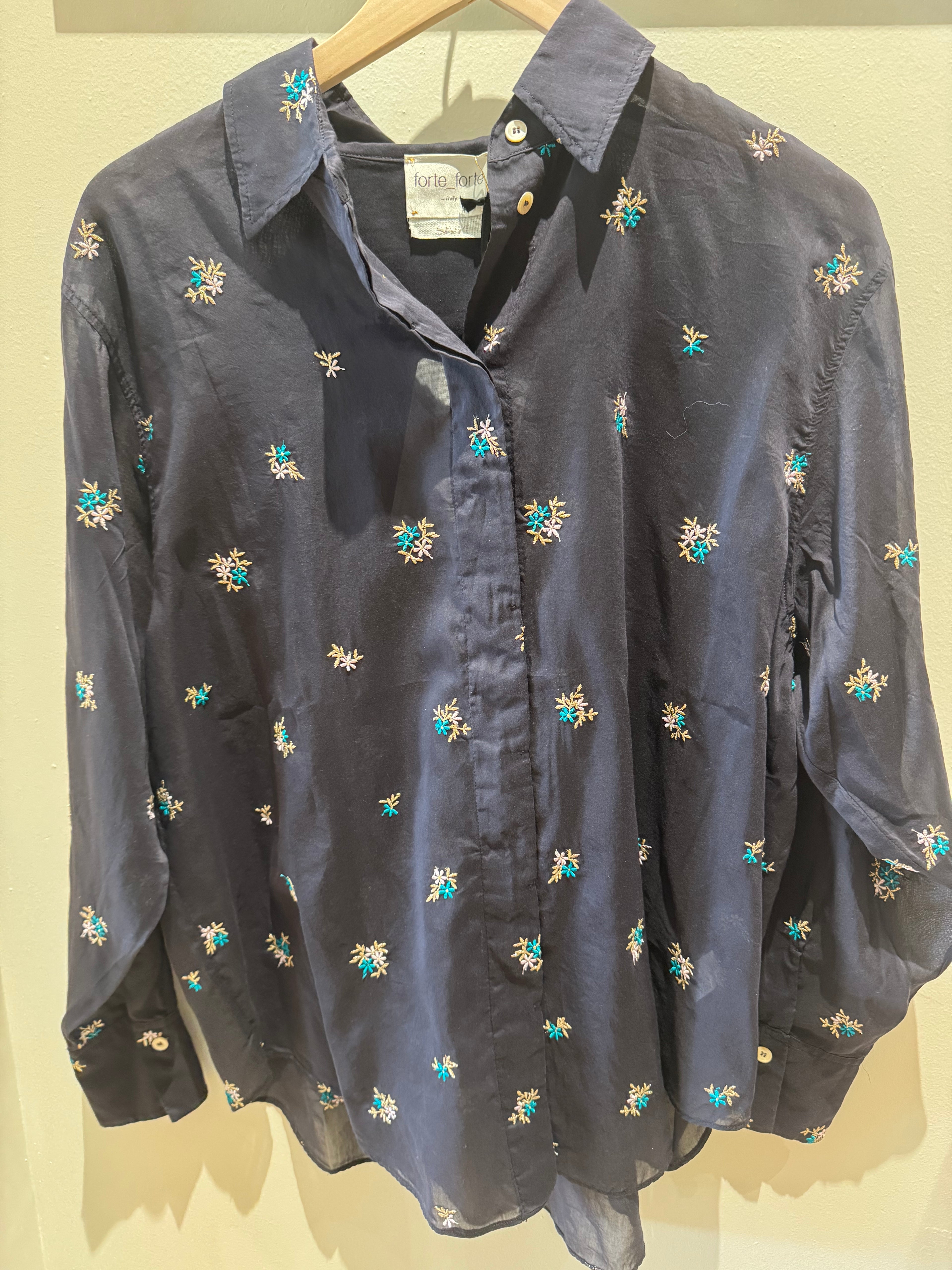forte_forte Petite Fleurs Embroidery Voile Oversized Longsleeve Shirt