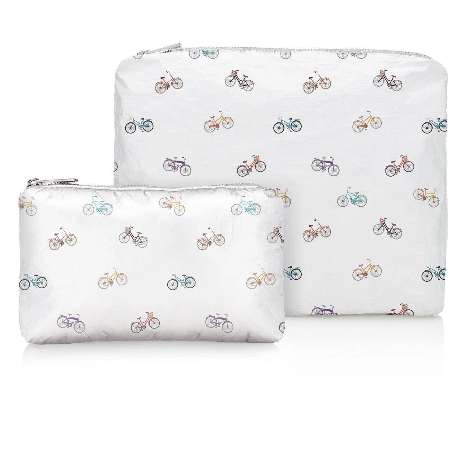 Hi,Love Set of Two Zipper Pouches Colorful Bicycles