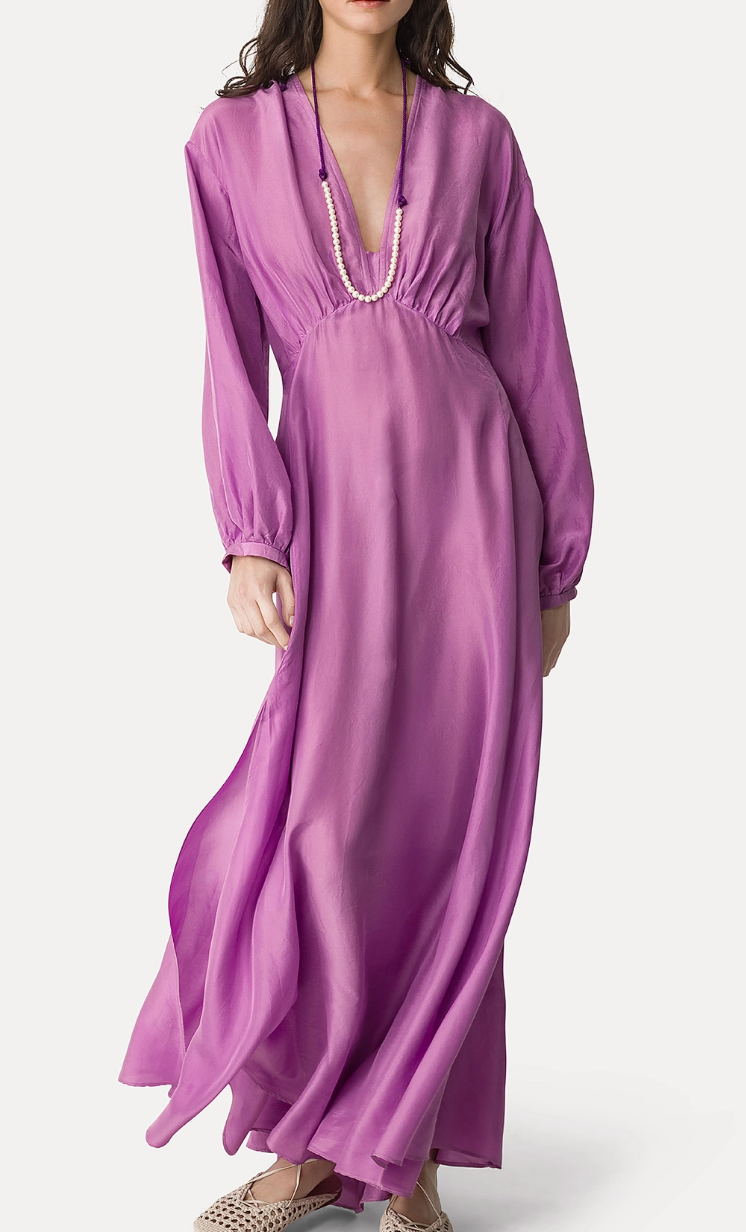 forte_forte Habotai Silk Long Sleeve Dress
