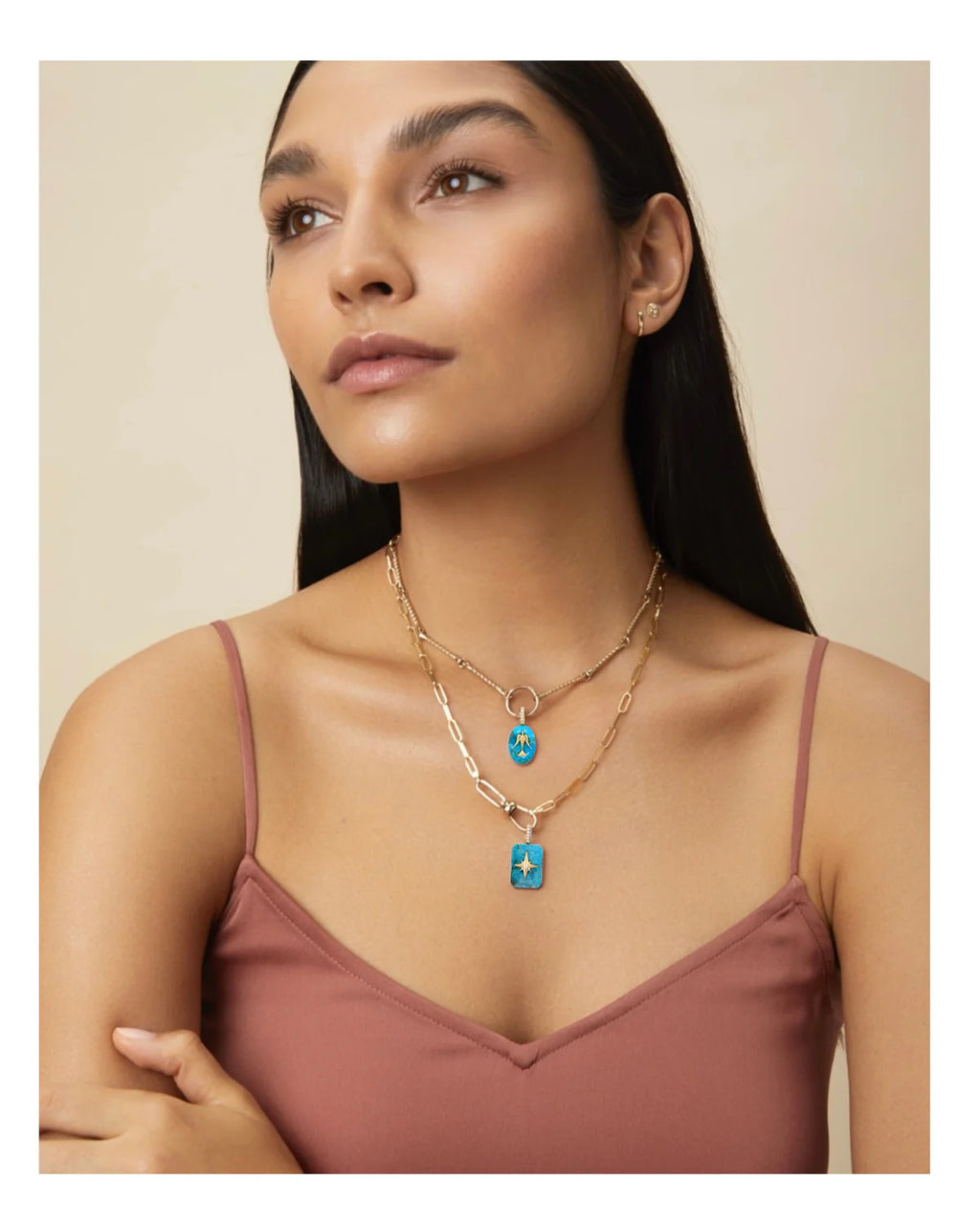 Kate Collins Emerald Cut Starburst Pendant Turquoise