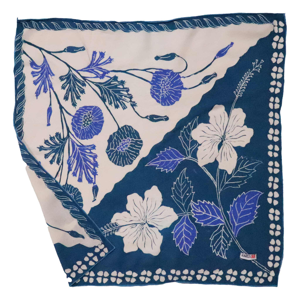 Full Hand Drawn Batik Tulis Bandana Authentic, 21", 100% Soft Cotton, Hibiscus Poppy Flowers , Pagi Sore
